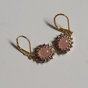 925 Sterling rose quartz and Amethyst earring